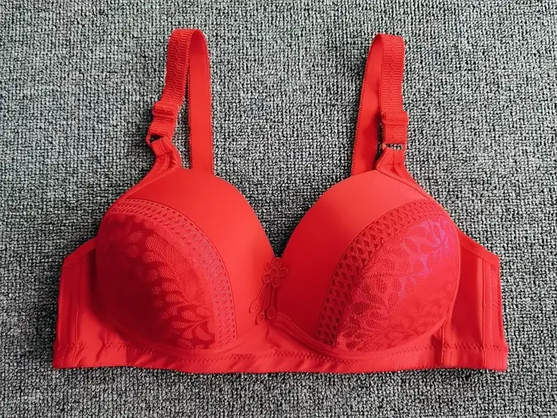 red plus size lace push-up bra laid flat