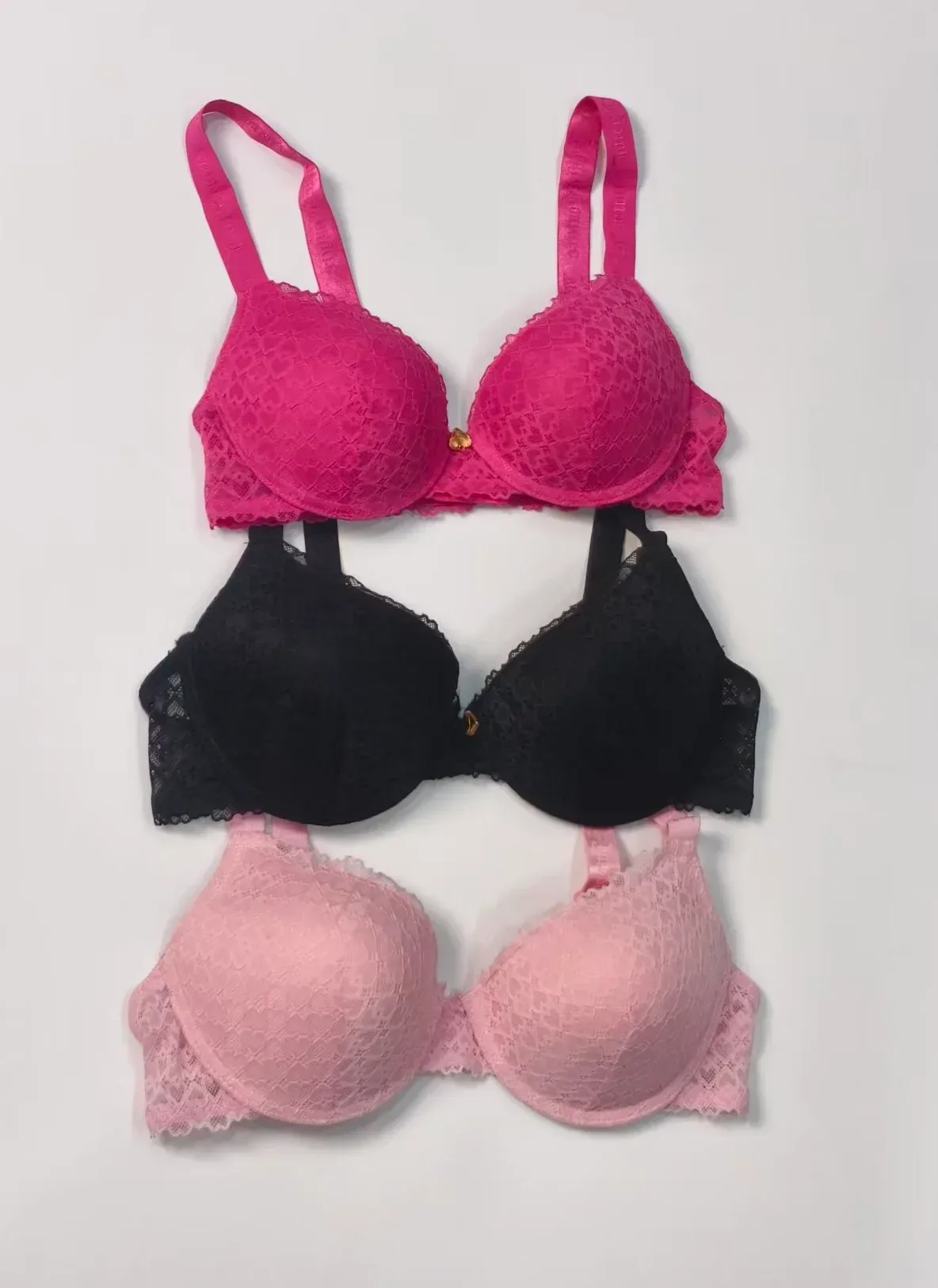 fuchsia, black and pink heart lace push-up bras