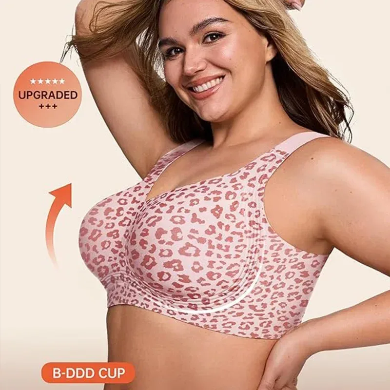 leopard print wireless bra for B to DDD cups