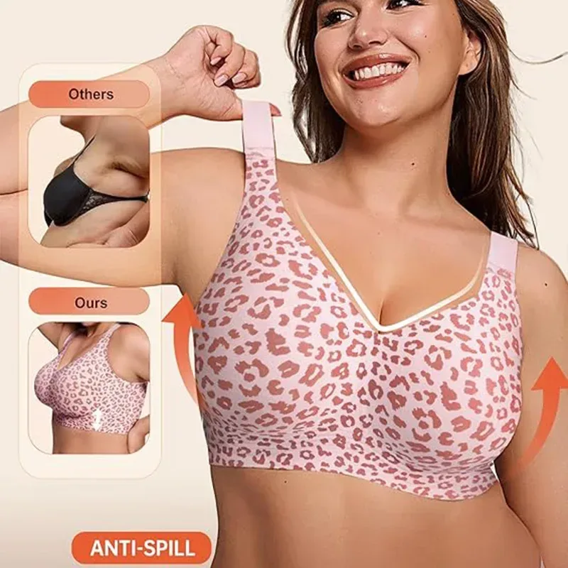 full coverage cups of the leopard print wireless bra