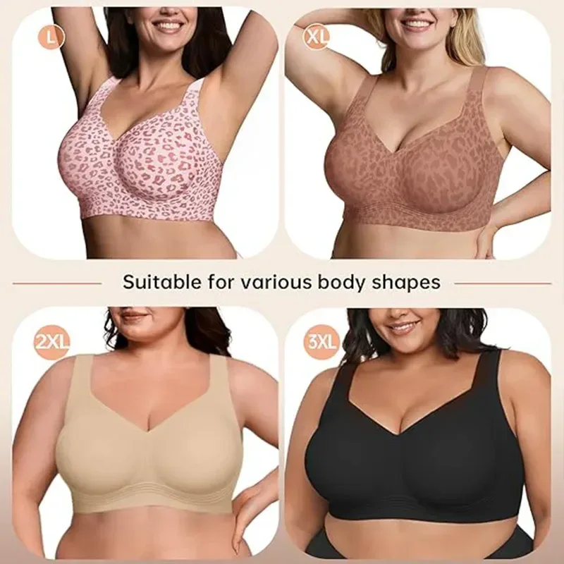 wireless full coverage bra worn in sizes L to 3XL