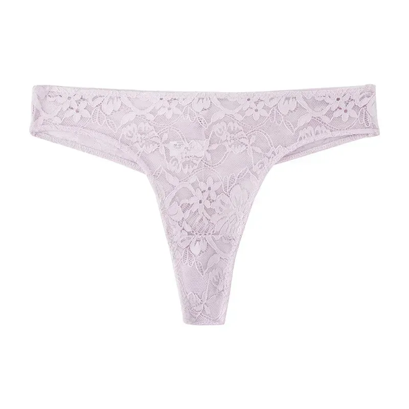 lilac grey lace thong with slim back