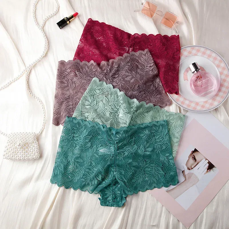 four colors of lace boyshort panties