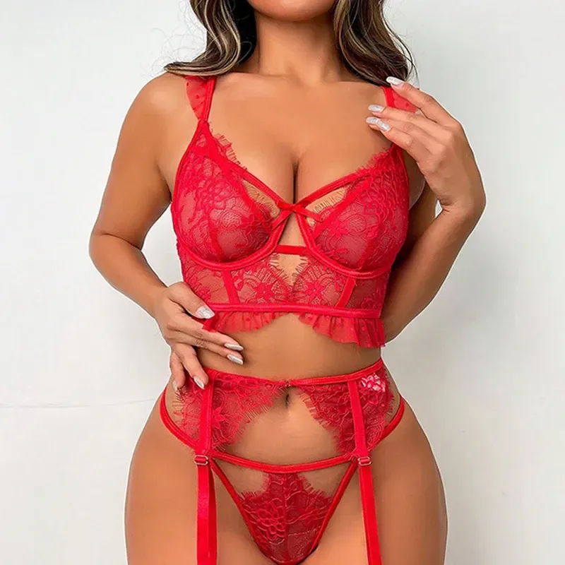 longline lace bra with a cut out center and bow