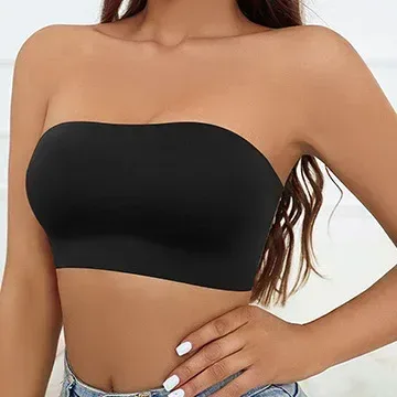 black seamless strapless bandeau bra