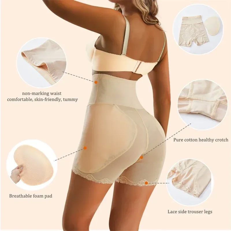 foam pad, high waist and lace legs of the shaping shorts
