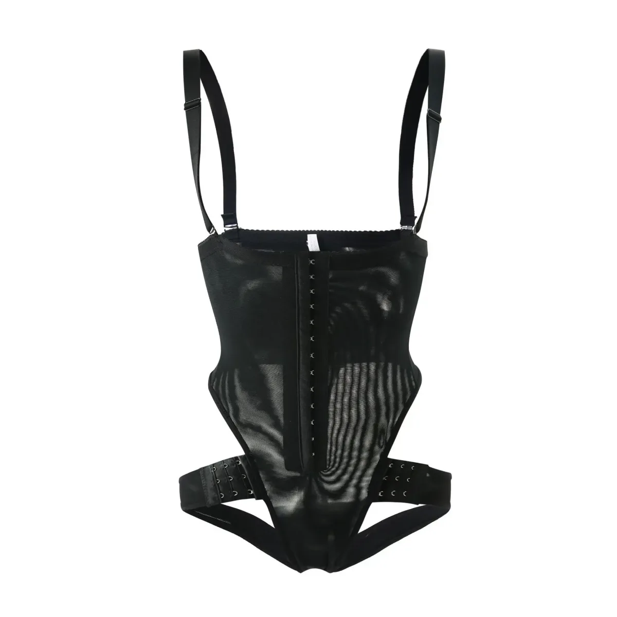 adjustable straps and thigh bands of the shaping bodysuit