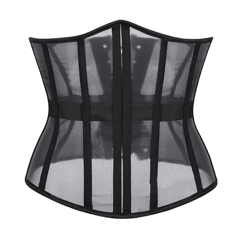 Sheer mesh panels between structured vertical strips