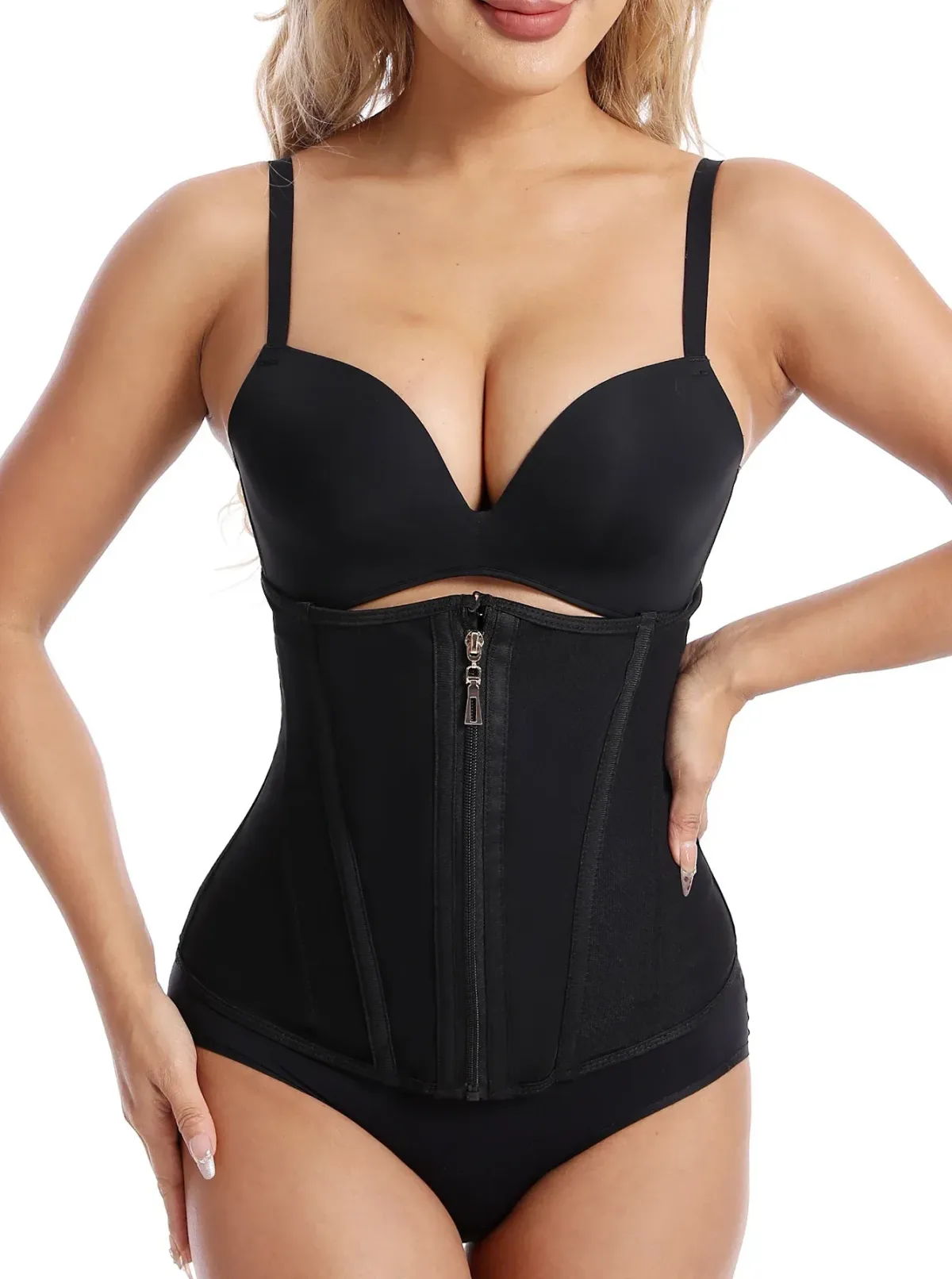 Zipped waist cincher creating an hourglass silhouette