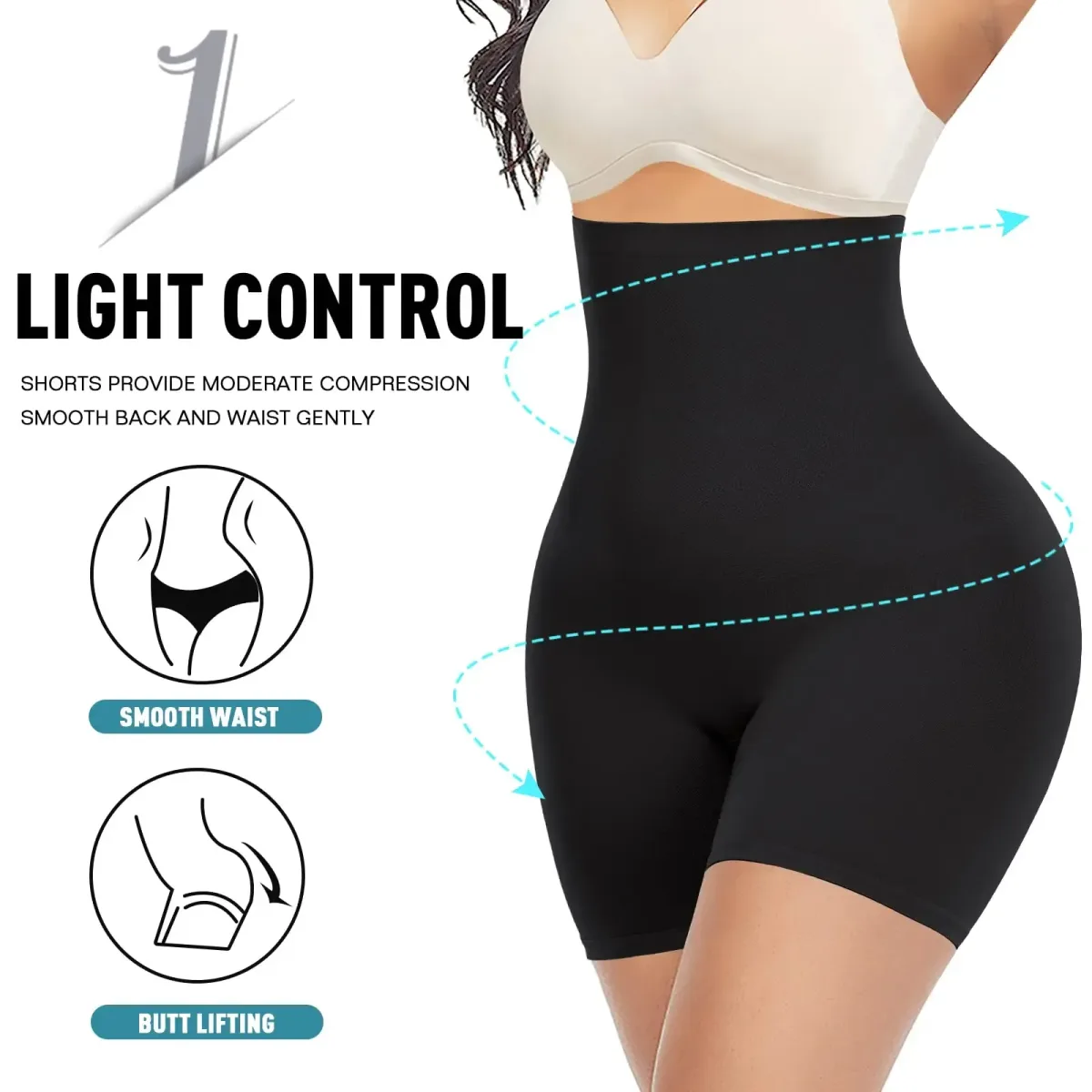 Shaping shorts giving light control to waist and rear