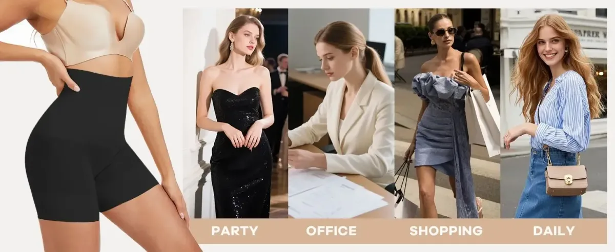 Shaping shorts worn under party, office and daily outfits