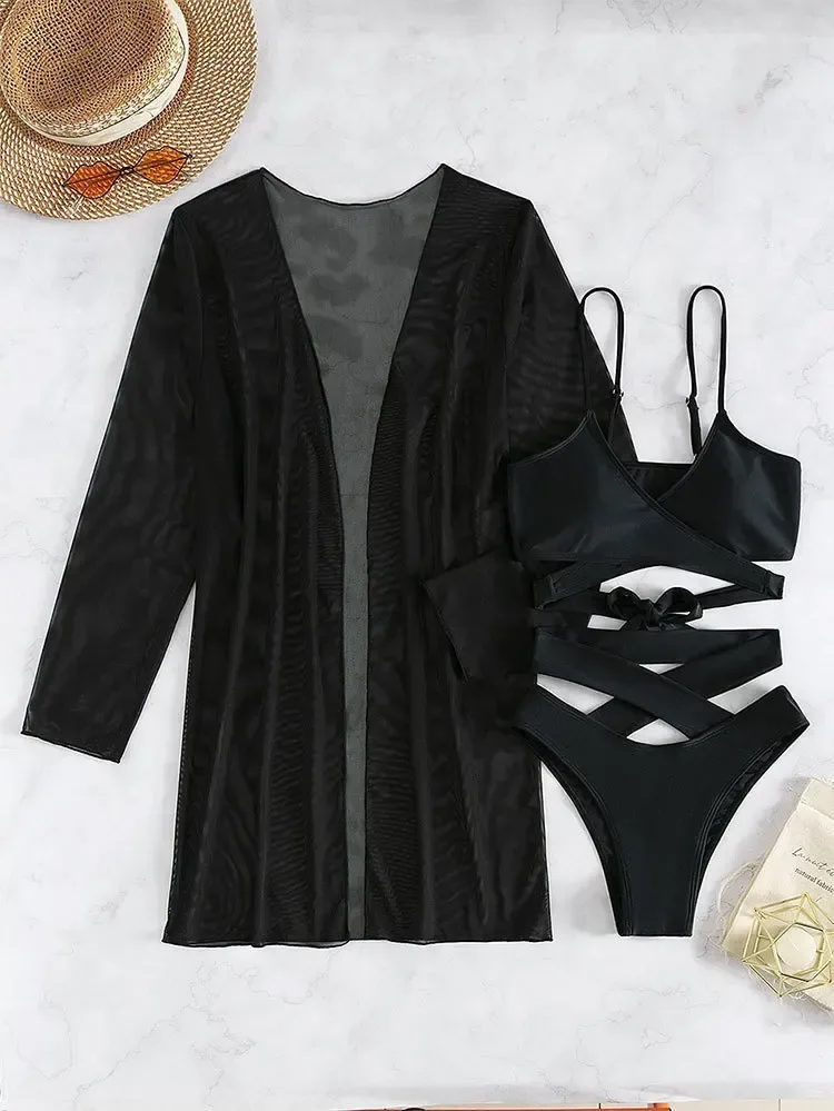 bikini top, bottom and mesh kimono included