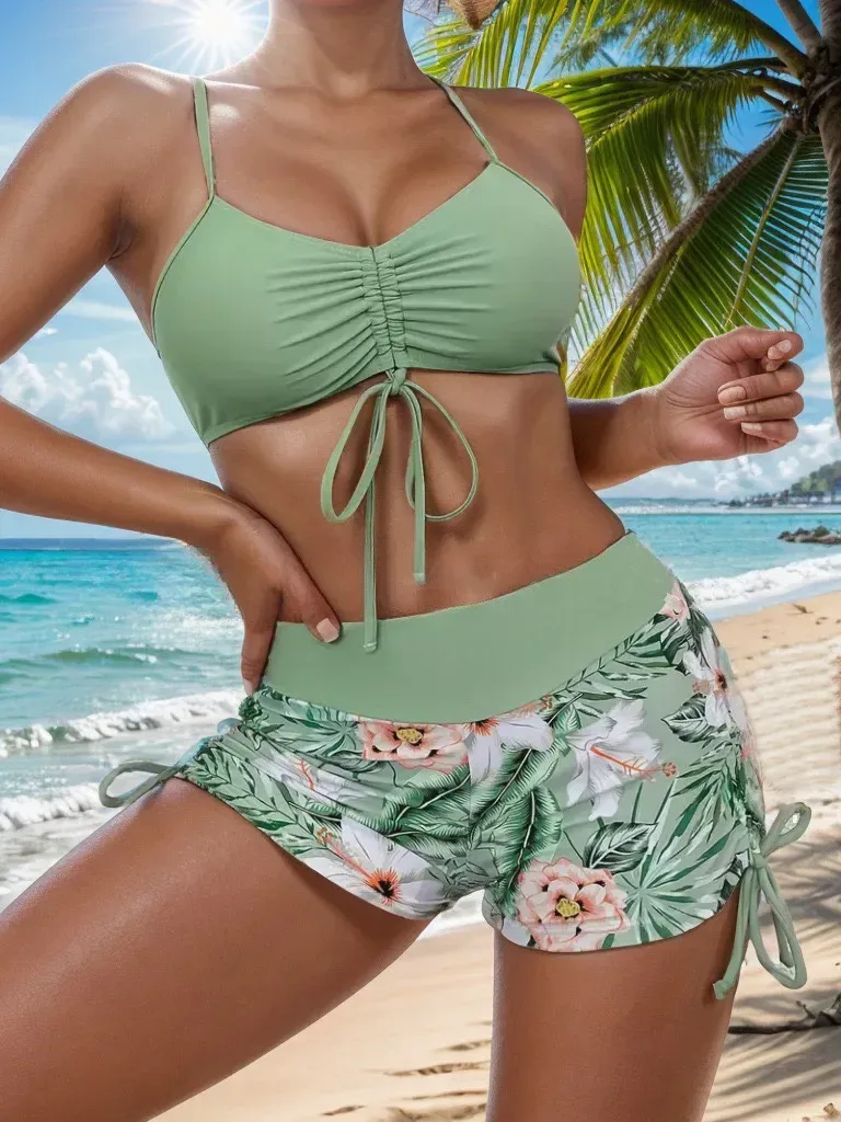 front drawstring on the ruched bikini top