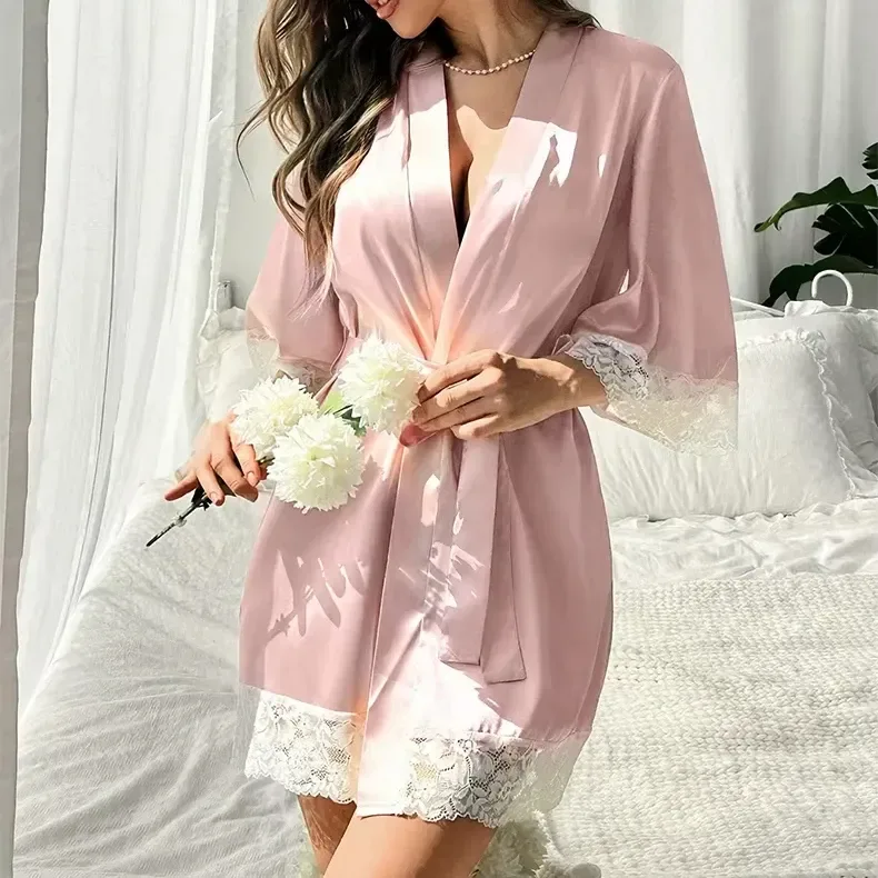 blush pink satin robe with soft sheen