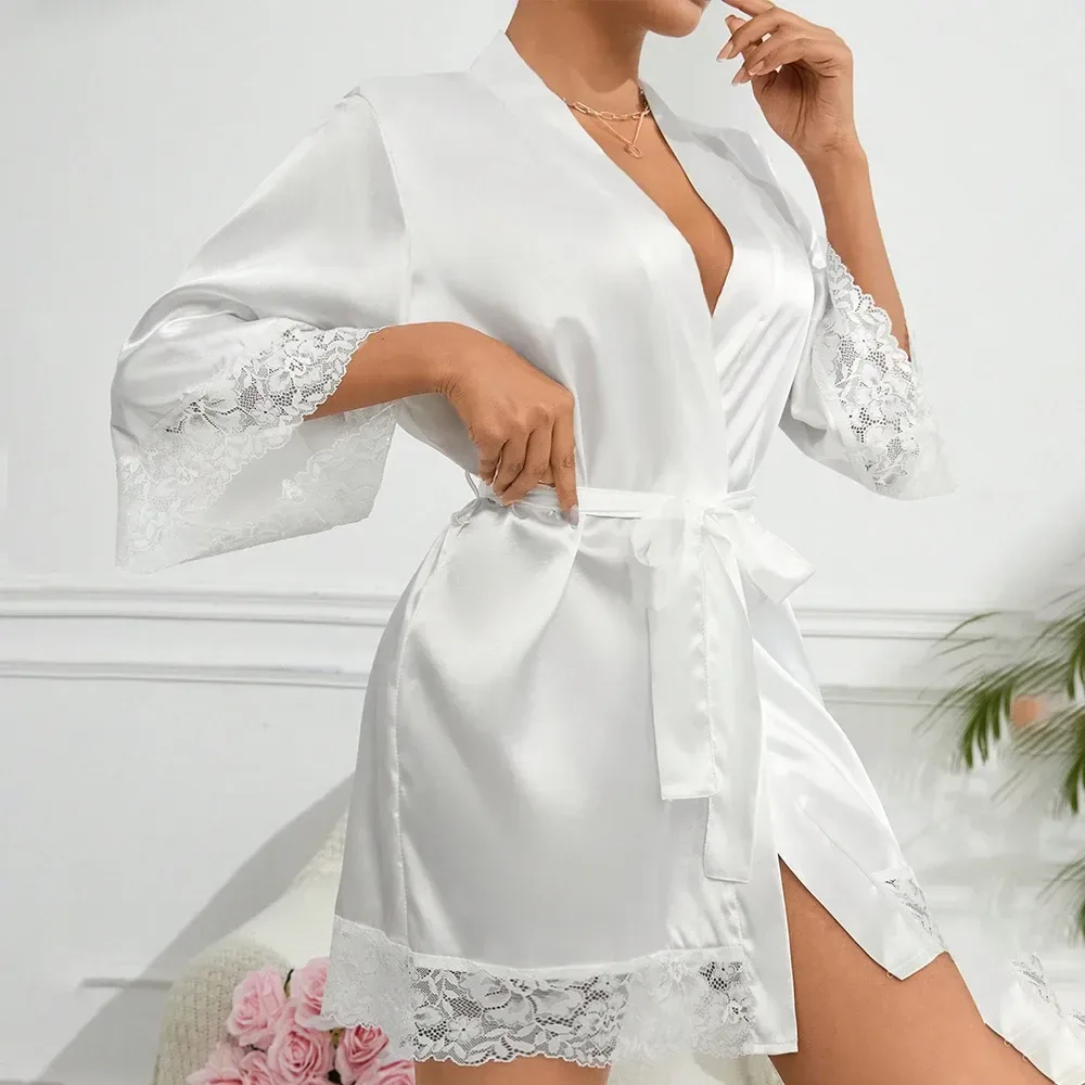 white satin kimono robe for a bridal morning