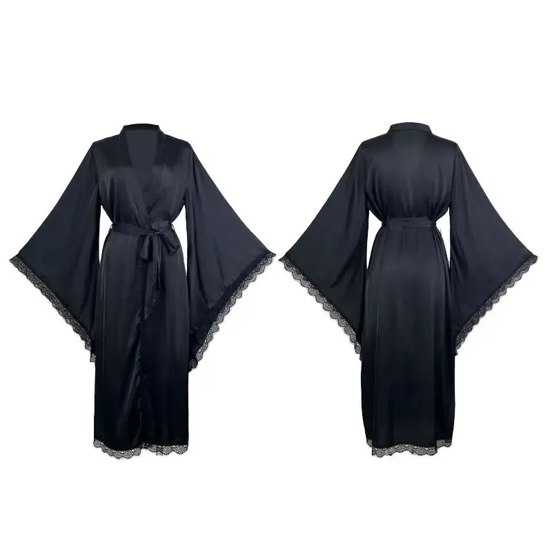 black satin kimono robe shape with tie belt