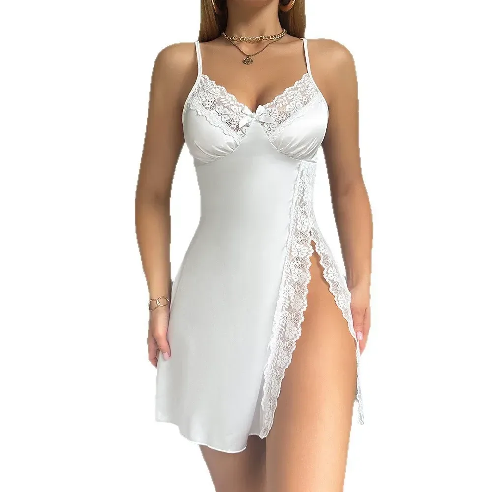 satin nightgown falling just above the knee