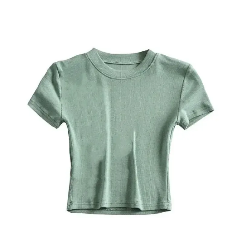 mint ribbed crop tee laid flat