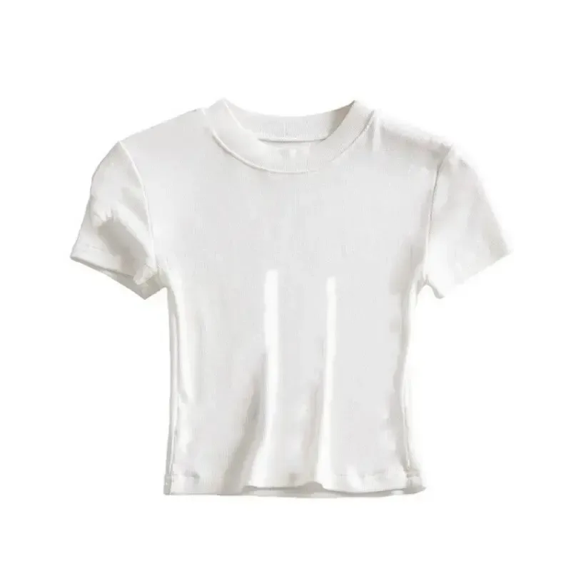 white ribbed crop tee laid flat