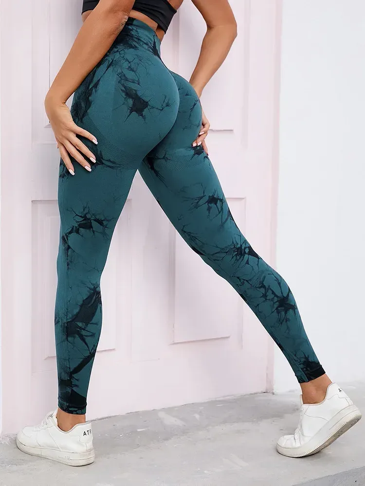 full length dark teal tie dye leggings