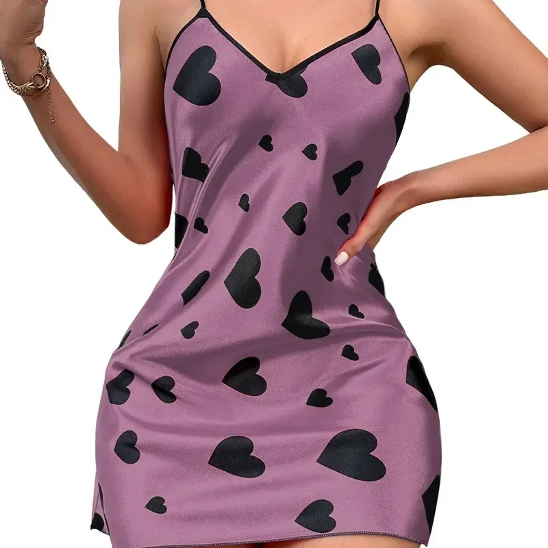 heart print on the satin slip dress